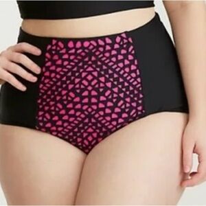Torrid Black and Pink Geometric Swim Bottoms